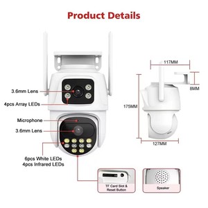 Câmera Pan-Tilt ICSEE 9MP CMOS com Lente Dupla Tandem WIFI <span class=keywords><strong>CCTV</strong></span> DC 12V, Microfone Embutido, Áudio Bidirecional, Visão Noturna, IP66, Cartão de Memória - Product Image 2