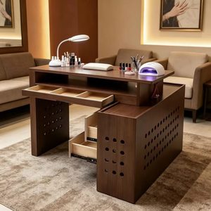 Table de manucure double moderne blanche avec tiroirs et station de rangement pour salon de beauté - Product Image 6
