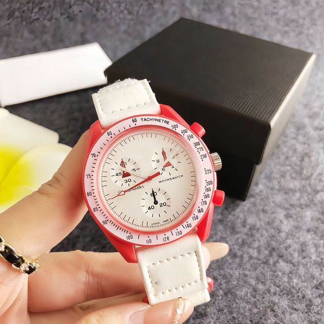 Ladies Chronograph Watch with Three Subdials Tachymeter Bezel Leather Strap Eleven Color Options Quartz Movement Gift for Her