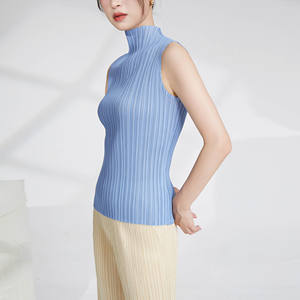 Chaleco plisado Miyake de alta calidad para mujer, camisetas sin mangas de verano con cuello levantado para mujer, camisas versátiles informales - Product Image 4