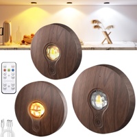 Pack de 3 lampes à LED rechargeables en plastique de style moderne en noyer, télécommande, batterie haute capacité 1200 mAh, éclairage d'armoire