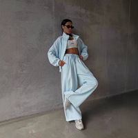 Ensembles de survêtements printemps pour femmes : sweat à capuche zippé et pantalon de jogging coupe ample – Tenue de sport athleisure 2 pièces