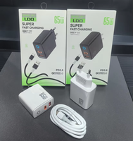 Cargador de Pared USB Tipo C PD de 65W con 2 Puertos, Enchufe EU/US, Carga Rápida para Teléfono Móvil