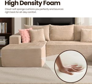 Sofá en Forma de U de 134.6 Pulgadas, Color <span class=keywords><strong>Beige</strong></span>, Doble Chaise Longue, Felpa, Espuma Viscoelástica, sin Estructura, para Sala de Estar, Envío Gratis, Disponible en EE. UU. - Product Image 4