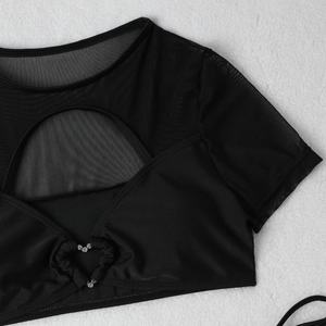 Bikini de Malla de Spandex/Nylon con Parches de Color Sólido, Última Moda 2025, Conjunto de 2 Piezas para Mujer, Sin Espalda, Manga Corta, Sujetador Push-Up con Encaje - Product Image 2