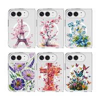 Coque de téléphone transparente antichoc en PC rigide avec motif floral magnétique, papillon et cœur attrayant pour iPhone 18 Duo Fold Pro Max 16 Plus 17