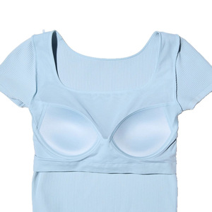 Summer <strong>Blouse</strong> Chest Pads One-Piece <strong>Cup</strong> U-Neck Slim-Fit Figure-Lifting Short Sleeve Streetwear Running Pilates Fitness Top - Product Image 5