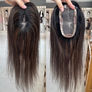 Topper en cheveux humains vierges brun foncé avec mèches châtain, base mono 3x6 pouces, léger, à clips, volume naturel, pour cheveux clairsemés - Product Image 6