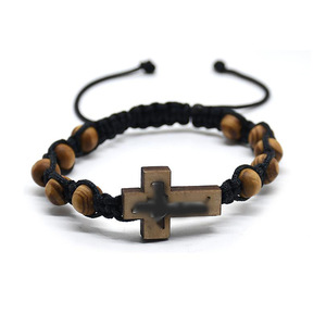 Cross <b>Bracelet</b> Black <b>Copper</b> Alloy Beads Adjustable Unisex Christian Gift Jewelry - Product Image 1