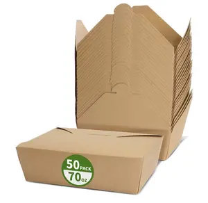 70 oz Large Take Out Food Containers Heavy Duty Kraft Brown Paper To Go Box Grease Resist Disposable Cardboard Lunch Box