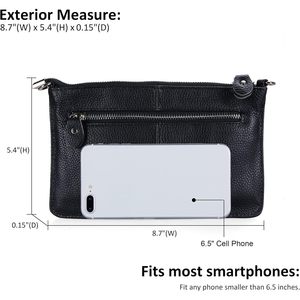 Women's Vintage Genuine Leather <b>Wristlet</b> Crossbody Clutch Purse with Silver Zipper Closure – Black - Product Image 3