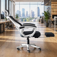 Chaise de bureau ergonomique en maille pour le gaming, inclinable, dossier haut, appui-tête réglable, support lombaire, repose-pieds, base en acier inoxydable et mousse