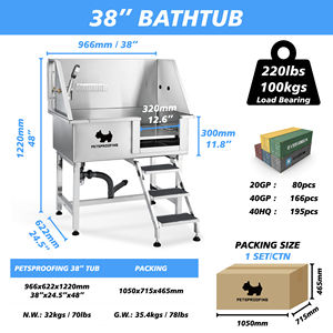 حوض تنظيف الكلاب المحمول عالي الجودة 38 \ "من الفولاذ المقاوم للصدأ ، حيوان أليف مستدام مع دواسة باب منزلق للحمامات - Product Image 2