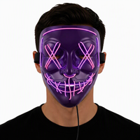 Masque LED Halloween lumineux noir en forme de V, masque de fête lumineux néon, masque de cosplay d'horreur pour événements