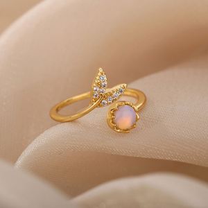 New Trend Women Leaf Diamond Opal <b>Ring</b> Personalized Simple Opening Adjustable <b>Couple</b> Wedding <b>Rings</b> Jewelry - Product Image 4