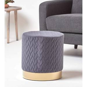 Puf Redondo DIAM. CM 42 H. 39 EN TERCIOPELO GRIS - Product Image 1