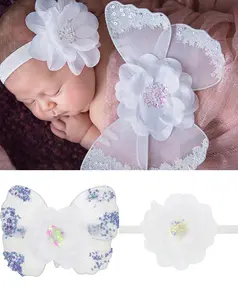 Küçük bebek peri melek kelebek kanatları Headdress büyük boy çiçek saç bandı fotoğraf sahne bebek kostüm çekim seti