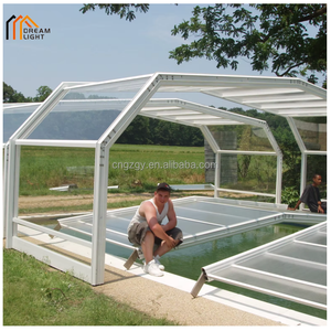 Cubierta retráctil automática moderna <span class=keywords><strong>para</strong></span> piscina, carcasa impermeable deslizante abierta <span class=keywords><strong>para</strong></span> villas al aire libre, techo inclinado plano Tropical - Product Image 4