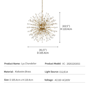 Lampadario Moderno in Alabastro, Lussuoso per Hotel e Soggiorno, Grande Lampadario Sputnik Starburst in Ottone con Perle in Pietra Naturale - Product Image 4