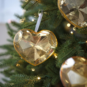 LINGKAI Glossy Diamond Cut Heart Shape Plastic Bauble Xmas <b>Tree</b> <b>Ornaments</b> for Holiday Window Display Decor - Product Image 2
