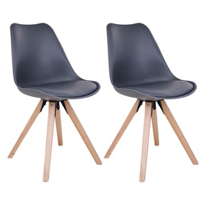 Silla de Comedor Moderna con Carcasa de Plástico, Silla Tulipán Colorida con Patas de Madera de Haya y Asiento Acolchado de PU - Product Image 1