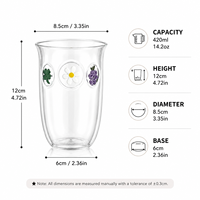 Mignon verre à boisson en verre borosilicate transparent de 14 oz avec motif floral, tasse à café glacé pour usage quotidien, cadeau pour restaurant
