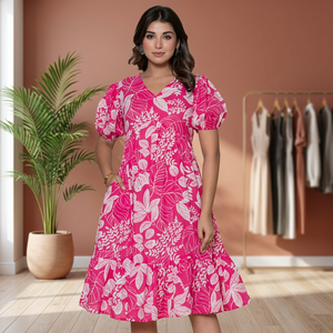 Vestido Mini Lavable con Estampado Floral, Cintura Natural, Corte en A y Panel Frontal Plisado - Product Image 2