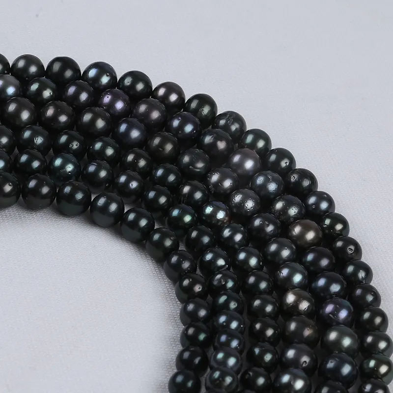 Натуральная мода 9-11 мм A/AA качество таитянский круглый черный пресноводный жемчуг нить