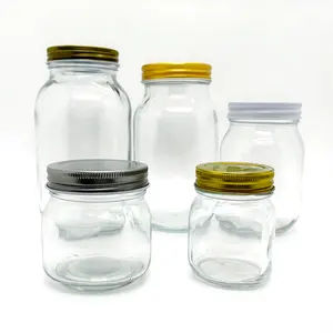Airtight 4oz 5 oz 8oz 12oz 16oz 25oz 28 oz 32 oz Food Container Clear Glass Mason Jar with screw stainless lids