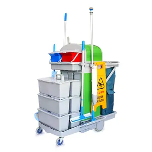 Commercial multi purpose window floor flat mop cleaning plastic hospital cleaning trolley janitor cart with refuse bag