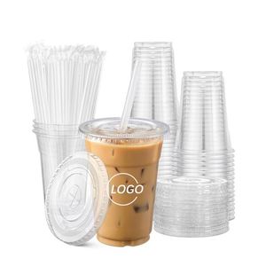 Vasos de Plástico PET Transparentes Desechables de 16oz con Tapa para Té de Burbujas Matcha, Refrescos y Café Helado, con Logotipo Personalizado Impreso - Product Image 1