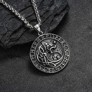 Stainless Steel Vintage Round Nordic Viking Rune-shaped Stainless Steel Wolf Head Personality Pendant Fashion Necklace - Product Image 3