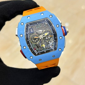 Montre mécanique squelette automatique chronographe à secondes partagées style Tonneau en fibre de carbone, bracelet en caoutchouc, modèle Blue Orange RM 65-01 - Product Image 2