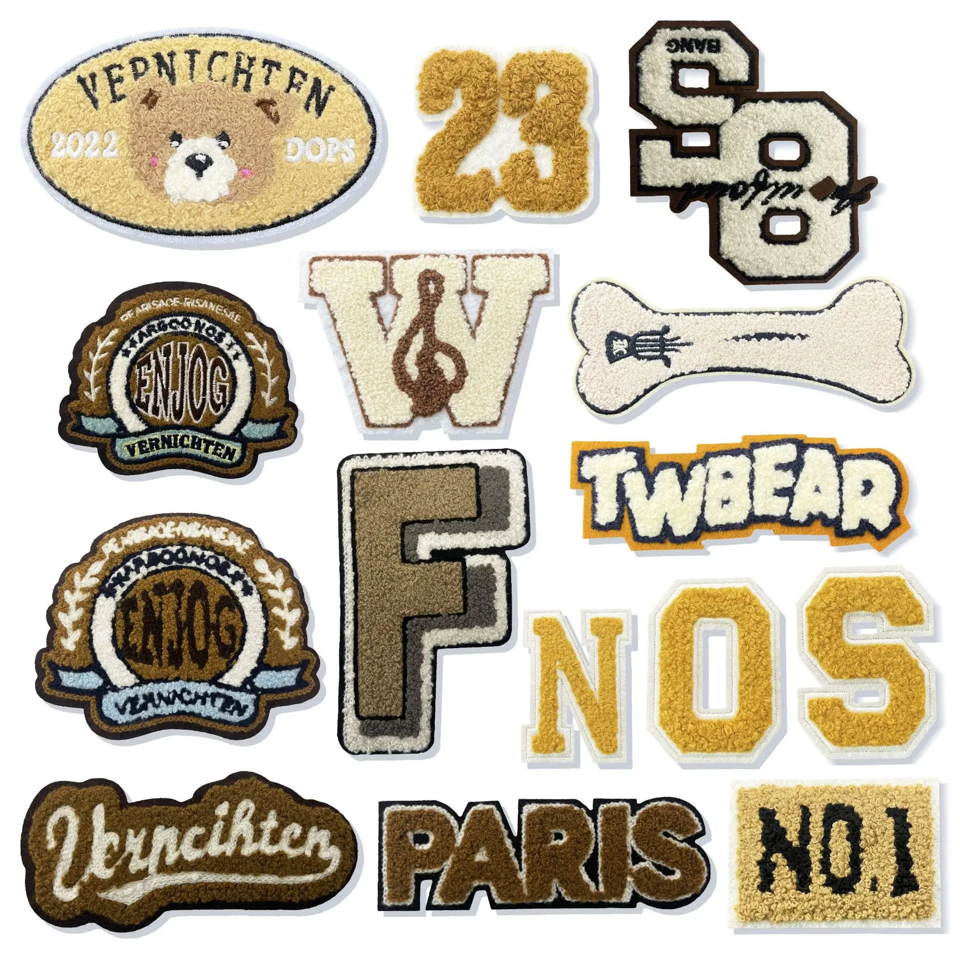 Factory Custom High Quality Clothing Towel Embroidery Chenille Letter Iron On Clothes Patches letter for hoodie