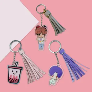 Personnalisé anime kpop acrylique porte-clés breloques époxy cuir glands pour porte-clés bijoux fins pendentifs breloques