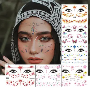 Personal isierte Glitter Flower Face gefälschte Tattoo Aufkleber farbige Schmetterling temporäre Tätowierung wasserdicht