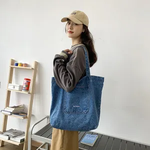 Women Denim Shopping Tote Bags Fashion Cowboy Casual Girls Large Capacity Eco Portable Canvas Ladies Blue Denim Bag