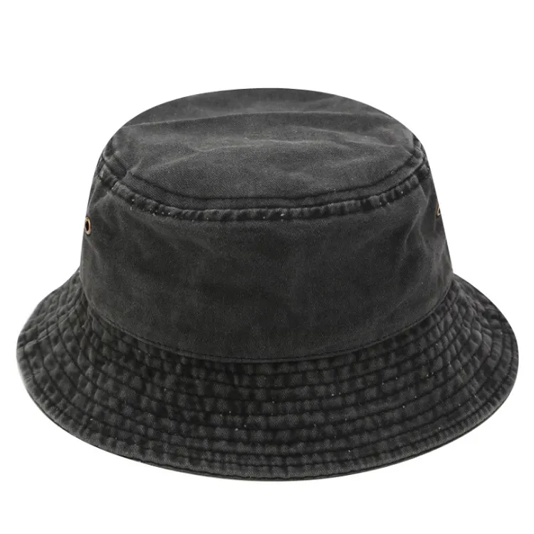 Panama Washed Denim Custom Bucket Hat Wide Brim Cotton Fisherman Sun Hat Beach Bucket Summer Men Women Hat