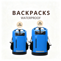 Sac à dos étanche 500D avec fermeture à enroulement, 35L 55L, avec bande réfléchissante et poches latérales en maille, pour kayak, randonnée, camping, activités de plein air