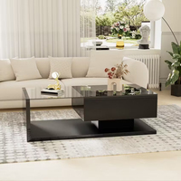 Table basse au profil bas avec rangement, plateau en verre transparent, table de salon design moderne pour appartement