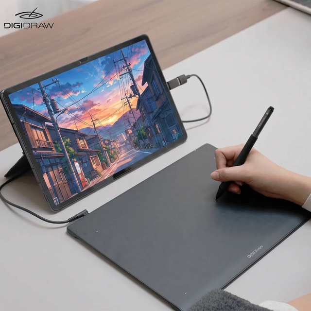 DigiDraw T410 16384 Pressure Drawing Tablet Graphics Tablet Professional Wired USB C Digital Pen Tablet for Creative Sketch Art