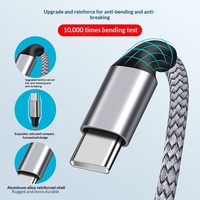 Kabel Data Pengisian Cepat Dual Type-C PD 3m/5m/8m untuk Ponsel, Konduktor Tembaga Murni, Selubung Anyaman Nilon