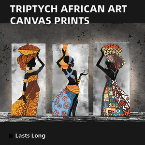 En gros Noir Triptyque Femmes Art Africain Toile Peinture Salon Tenture Murale Affiches Imprime Cadre - Product Image 2