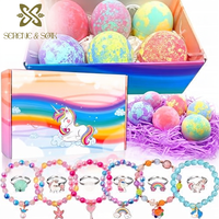Bombes de bain rondes bio Unicorn pour enfants et filles, ingrédients 100% naturels, spa à domicile, cadeau d'anniversaire surprise