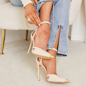 Côté évider mince <span class=keywords><strong>talon</strong></span> haut grande taille 43 femmes chaussures habillées dame métal bout pointu boucle sangle rencontres pompes - Product Image 3