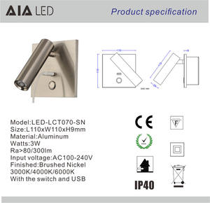 Lampe murale USB Tête <span class=keywords><strong>de</strong></span> <span class=keywords><strong>lit</strong></span> Lampe murale <span class=keywords><strong>de</strong></span> chevet Lampe murale <span class=keywords><strong>de</strong></span> lecture flexible <span class=keywords><strong>Bouton</strong></span> interrupteur Support Lumière pour hôtel Villa - Product Image 2