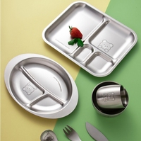 Assiettes pour enfants en acier inoxydable 304 de haute qualité, assiette à repas divisée pour bébé, forme d'animal, assiette à repas de dessin animé, vaisselle pour enfants