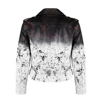 Veste de motard en cuir peint à la main et vieilli pour homme – Manteau streetwear blanc et noir