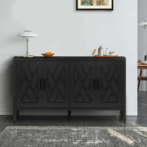 Modern Farmhouse Accent Cabinet 60 Inches 4 Doors Wood Sideboard Buffet Console <b>Table</b> with <b>Adjustable</b> Shelf - Product Image 2