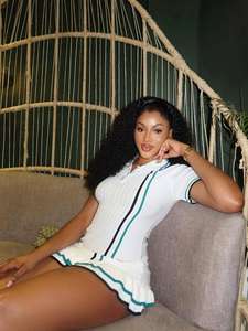 <span class=keywords><strong>Abito</strong></span> estivo in <span class=keywords><strong>maglia</strong></span> Slim da donna con collo a collo alto a maniche corte e con orlo e volant Mini abiti taglia libera - Product Image 3